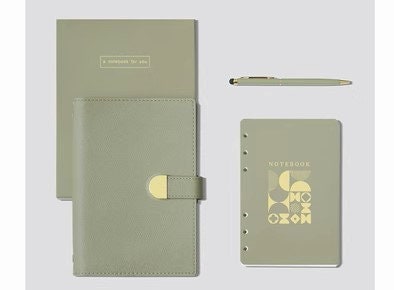 C6 Notebook+Black Ink Gel pen Set, Binder Design,Cover for Planners, Graduation Gift, Office Gifts, Leather Journal,Business Set