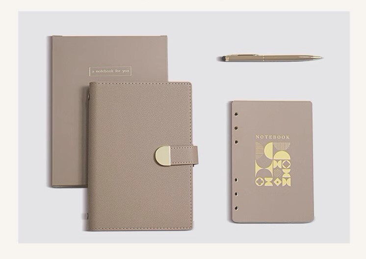 C6 Notebook+Black Ink Gel pen Set, Binder Design,Cover for Planners, Graduation Gift, Office Gifts, Leather Journal,Business Set