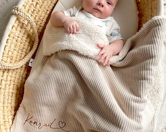 Personalisierbare Babydecke Teddyfell | Geschenk | Geburt | Taufe | Babyparty | Weich | Handgemacht | Kuscheldecke