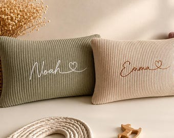 Knit pillow with a name for a child | Birthday gift | Babyshower gift | Decorative pillow with ruffles