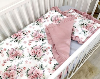 Parure de lit avec volants, couette et oreiller pour bébé ou enfant d'âge préscolaire, garnissage cousu, nombreux motifs et tailles
