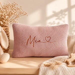 Knit pillow with a name for a child | Birthday gift | Babyshower gift | Decorative pillow with ruffles image 3