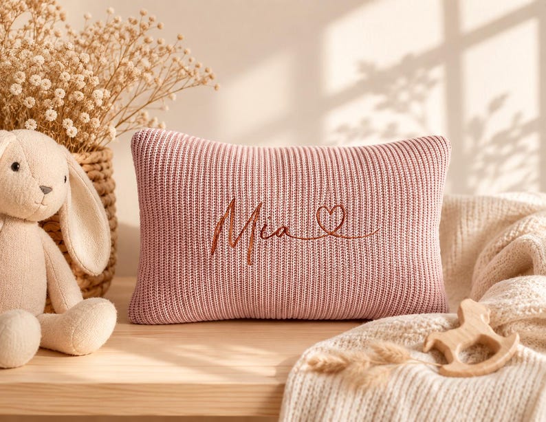 Knit pillow with a name for a child | Birthday gift | Babyshower gift | Decorative pillow with ruffles image 3