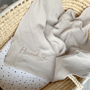 Muslin baby blanket with name organic cotton Summer blanket Birthday gift Baby storage gift image 2