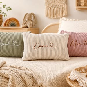 Knit pillow with a name for a child | Birthday gift | Babyshower gift | Decorative pillow with ruffles image 6
