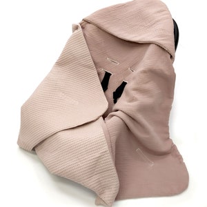 Babyschale Babydecke XL 90x90cm Sommer 3 und 5-Punkt-Gurtsystem 2w1 Handtuch Waffelpiqué Einschlagdecke Cybex Maxi Cosi Dirty pink