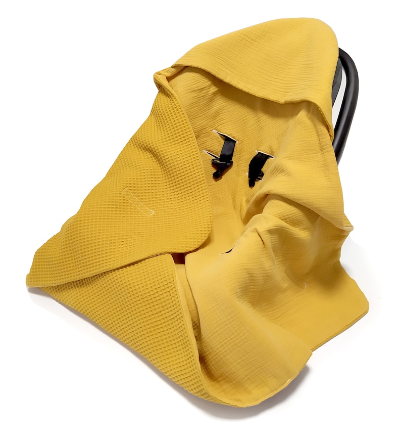 Babyschale Couverture bébé XL 90x90cm Été Système de gurt à 3 et 5 points Touche manuelle 2 en 1 Gaufrepique Einschlagdecke Cybex Maxi Cosi Mustard