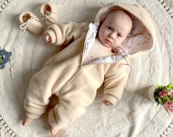 Handgemaakte walkoverall uit Schurwolle - Merino Baby & Kinder Winteranzug mit Baumwollffutter, Merinowolle Wollanzug für Herbst en Winter