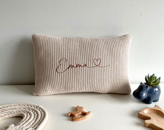 Knit pillow with a name for a child | Birthday gift | Babyshower gift | Decorative pillow with ruffles