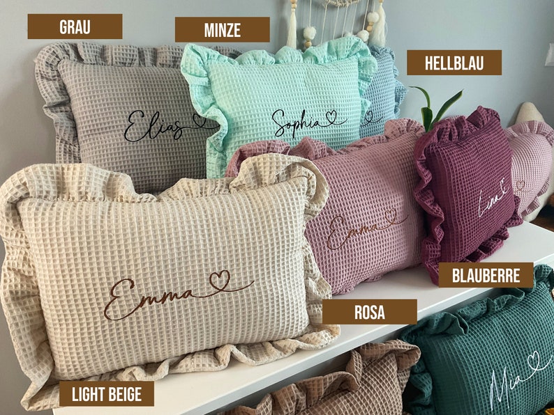 Pillow with a name for a child Birthday gift Babyshower gift Decorative pillow with ruffles image 4