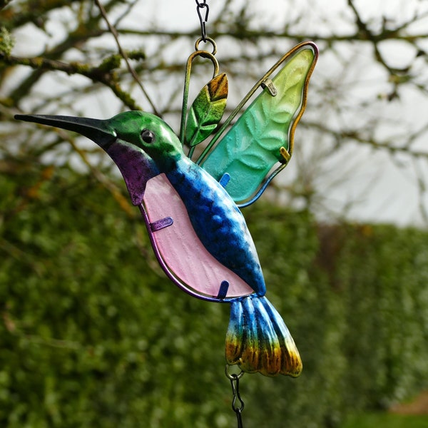 Painted Hummingbird Metal Wind Chime Decor for Wall Window Door Wind Bell Hanging Ornaments Home Garden Decoration