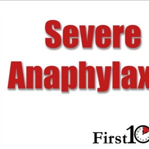 Op de afbeelding: Een gele en oranje EpiPen-auto-injector met de tekst "EpiPen 3 mg EPINEPHRINE AUTO-INJECTOR" en "REPLACE" op het etiket. De tekst "Severe Anaphylaxis" staat in rode letters boven de EpiPen en de tekst "First10EM" staat in zwarte letters onder de EpiPen.