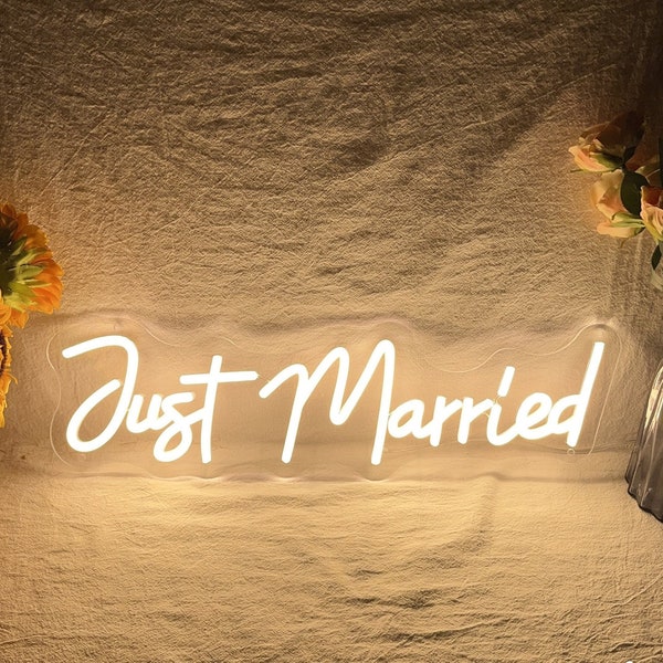 Letrero de neón recién casado, luz de neón LED de boda personalizada, decoración de pared para el hogar, telón de fondo de boda, decoración de fiesta de compromiso, regalo personalizado