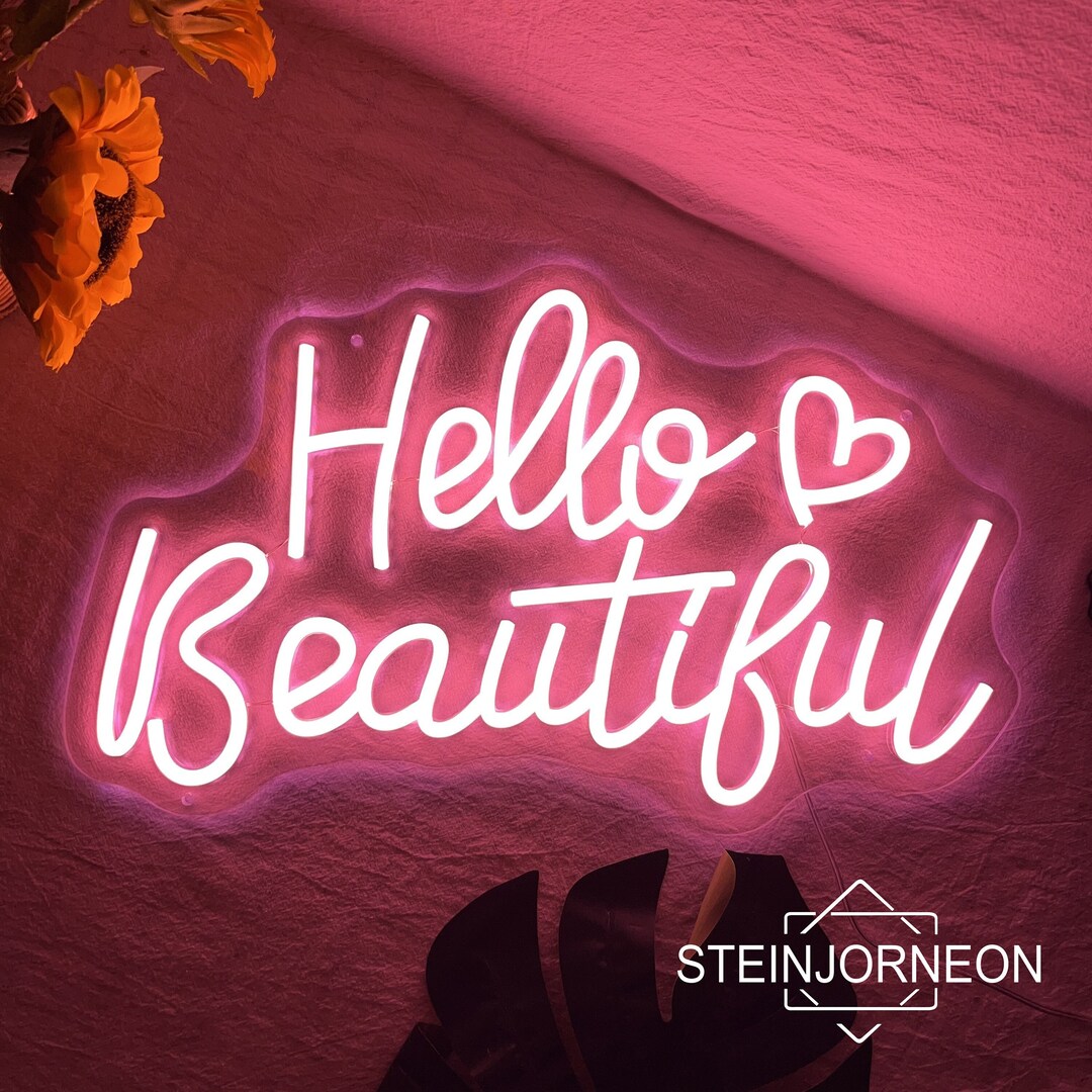 Hello Beautiful Neon Sign, Custom LED Neon Light Wall Beauty Salon Bar