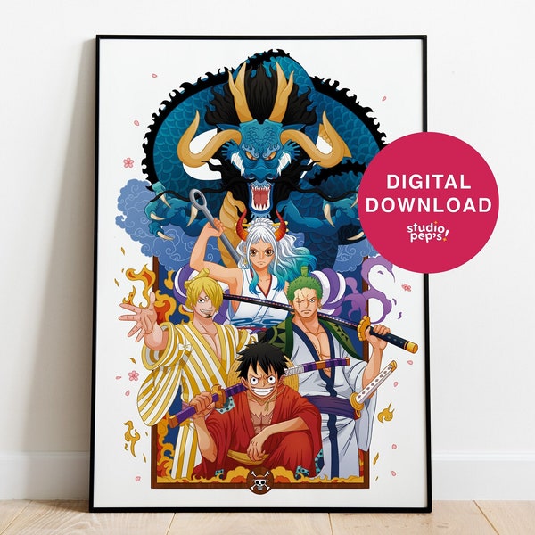 Illustration One piece to download - Digital Download - Poster A3 - A4 - A5 - Wano kuni - anime - Luffy