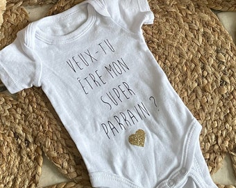 Personalized baby bodysuit do you want to be my super godfather?