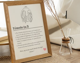 Affiche définition témoin personnalisable, demande témoin de mariage