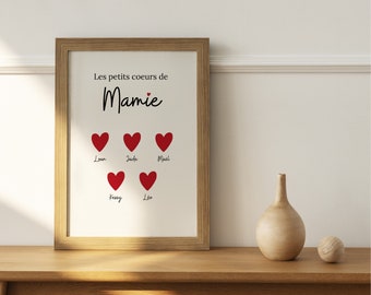 Affiche personnalisée "les petits coeurs de mamie", cadeau mamie, fête des grands-mères