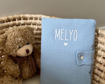 Personalized baby health record book cover in double gauze cotton, baby gift