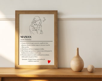 Affiche personnalisée définition maman, cadeau maman fête des mères