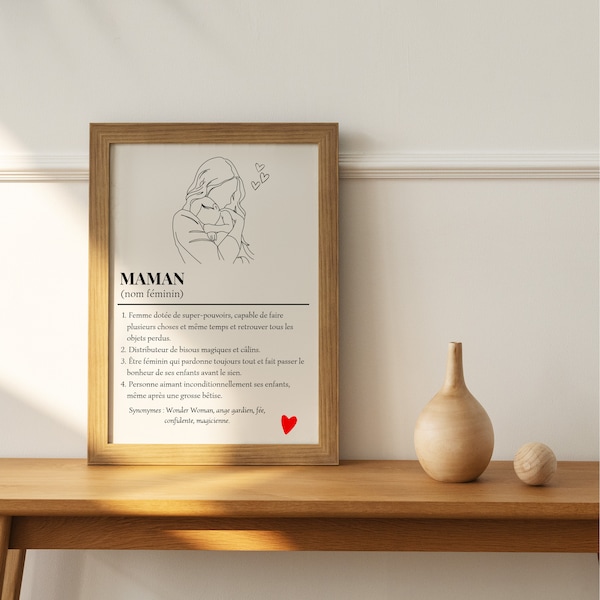 Affiche personnalisée définition maman, cadeau maman fête des mères