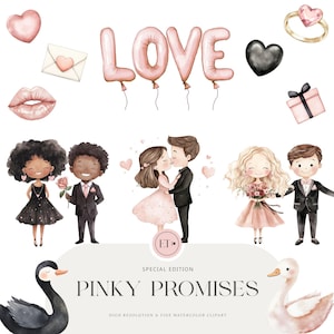 Joli clipart Saint Valentin - amour - coeur - clipart ballons - clipart romantique - lettre d'amour - clipart aquarelle - usage commercial