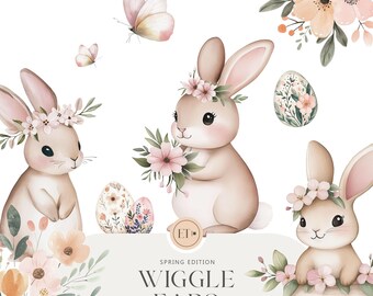 Watercolor Easter Bunny Clipart: Spring Nursery Graphics (PNG)