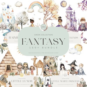 Leuke fantasie clipartbundel - aquarel clipart - prinses kinderkamer - schattige dieren - schattige draak clipart - COMMERCILE LICENTIE INBEGREPEN