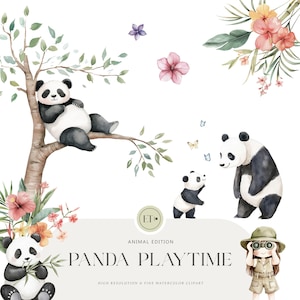 Clipart di panda carino - Clipart di bambù - Panda giocosi - Clipart di animali - Clipart di compleanno - LICENZA COMMERCIALE
