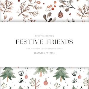 Peut inclure: Un motif sans couture avec des illustrations aquarelle de verdure festive, de baies et d'ornements. Le motif est parfait pour les travaux manuels de vacances, le papier d'emballage et d'autres projets cr&eacute;atifs.
