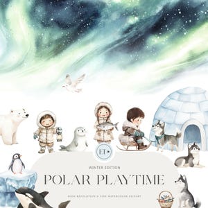 Clipart animaux arctiques mignons - clipart aquarelle - clipart faune polaire - clipart chambre d'enfant - clipart hiver - - licence commerciale incluse