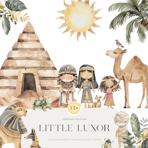 Lindo Antiguo Egipto Clipart - Acuarela Clipart - Luxor Clipart - Dulce Cleopatra - Pequeño Faraón - Camel LICENCIA COMERCIAL INCLUIDA