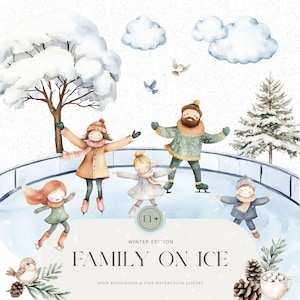 Lindos dibujos de invierno - Patinaje sobre hielo - Dibujos de nieve - Dibujos de acuarela - Dibujos de familia - Dibujos para guardería - LICENCIA COMERCIAL
