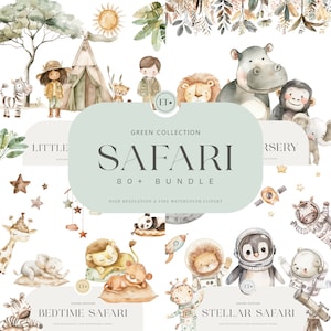 Leuke safari clipartbundel - aquarel safari - safari tour clipart - slapende dieren - safaridieren - COMMERCILE LICENTIE INBEGREPEN
