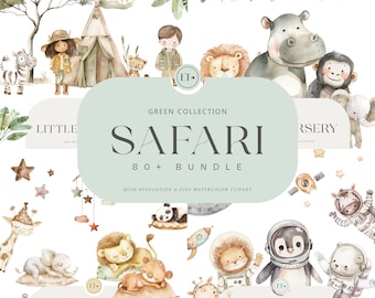 Cute Safari Clipart Bundle - Watercolor Safari - Safari Tour Clipart - Sleeping Animals - Safari Animals - COMMERCIAL LICENSE INCLUDED