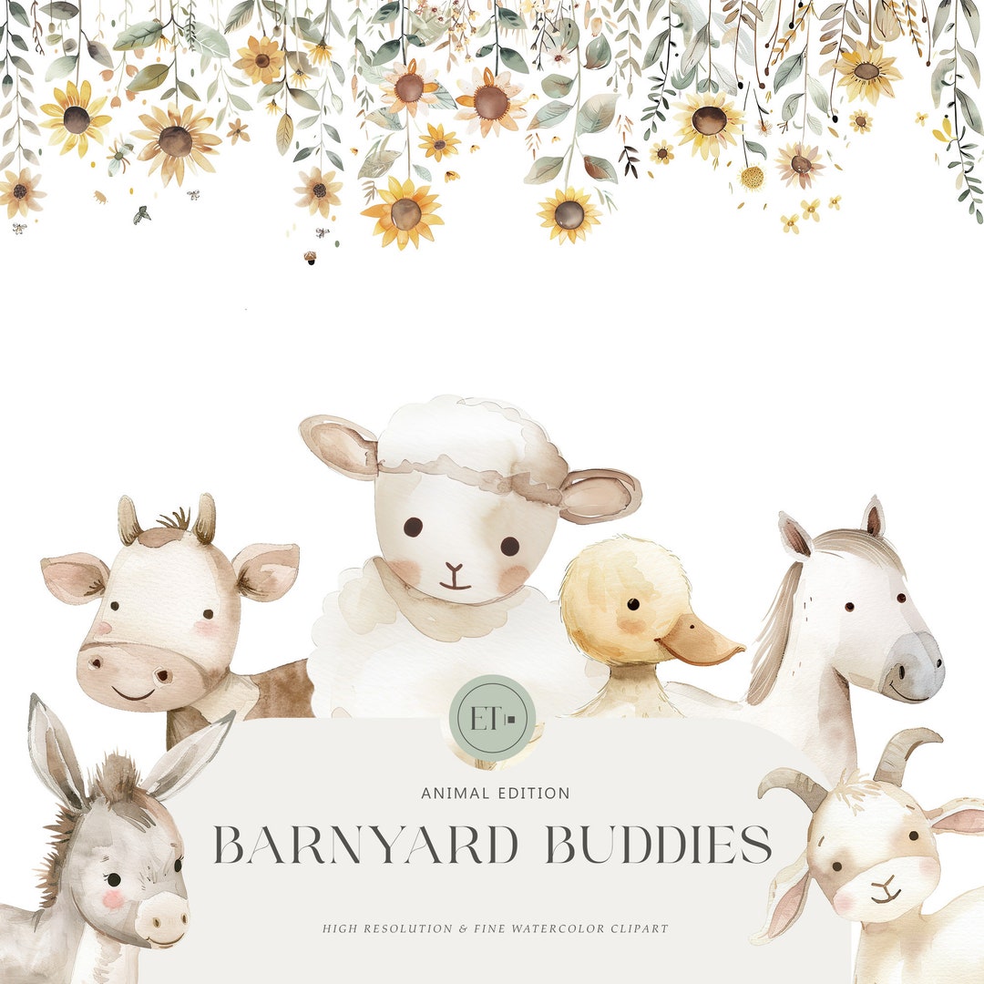 Cute Farm Animals Clipart - Watercolor Farm Life - Animal Clipart ...