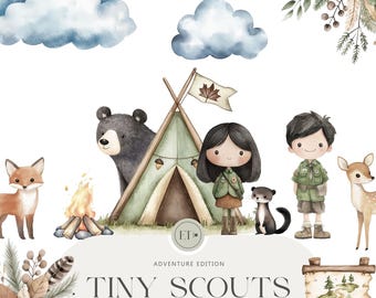 Cute Scout Clipart - Watercolor Clipart - Cliparts for Kids - Children's Birthday Party, Woodland Nursery - COMMERCIAL LICENSE INCLUDED
