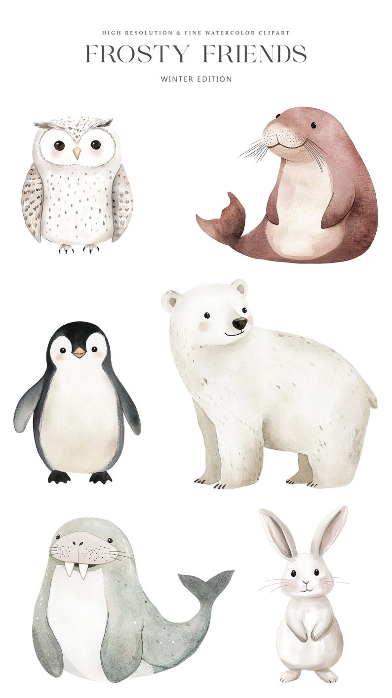 Cute Arctic Animals Clipart - Watercolor Clipart - Winter Animals ...