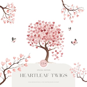 Mignonne brindilles de coeur de Saint-Valentin - Clipart amour - Clipart coeur - Clipart romantique - Clipart rose - Clipart aquarelle - USAGE COMMERCIAL
