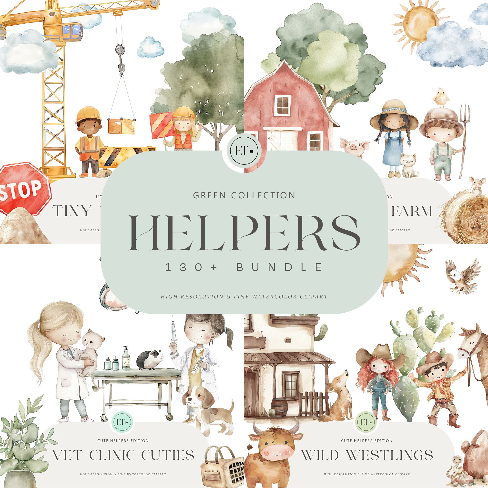 Cute Nursery Clipart Bundle Watercolor Clipart Cute Farm Clipart Animal ...