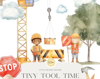 Clipart de acuarela de construcción - Vehículo de construcción para niños - Fiesta de cumpleaños infantil, Temas de guardería - LICENCIA COMERCIAL INCLUIDA