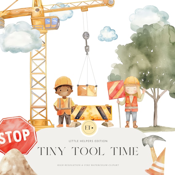 Construction Watercolor Clipart - Construction Vehicle for Kids - Children's Birthday Party, Nursery Themes - COMMERCIAL LICENSE INCLUDED