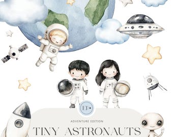 Cute Astronaut Clipart - Space Clipart - Boy Birthday Clipart - UFO Clipart  - Alien Clipart - Cute Planets - Commercial License Included
