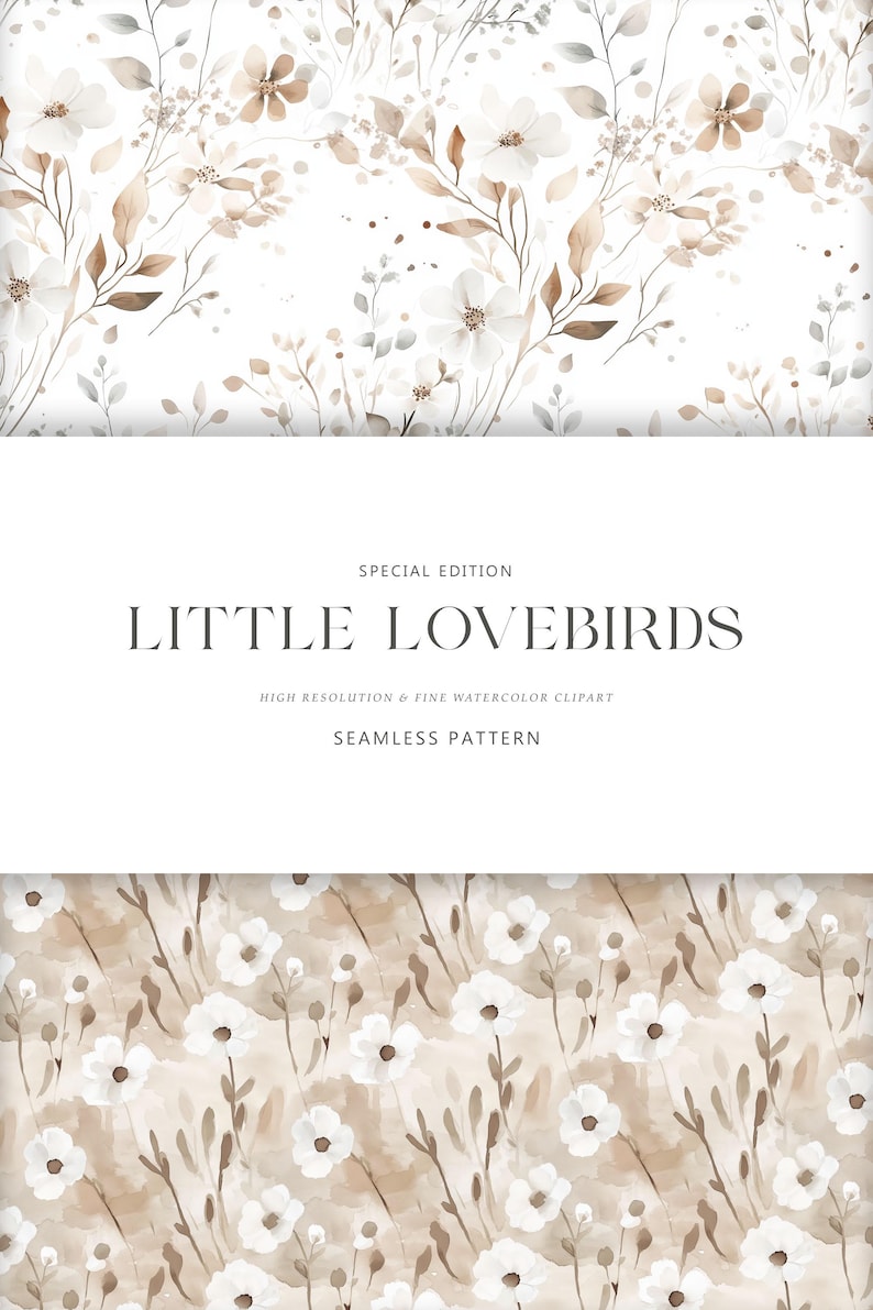 May include: A seamless pattern featuring delicate watercolor flowers in shades of brown and white. The pattern is perfect for creating a romantic and elegant design.
