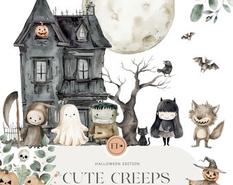 Cute Halloween Clipart - Pumpkin Clipart - Witch - Cute Monster Clipart  - Vampire - Wizard - Kids Halloween - COMMERCIAL LICENSE INCLUDED