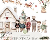 Christmas Day Clipart - Santa Claus - Sweet Holiday Family  - Grinch - Watercolor Clipart - COMMERCIAL LICENSE INCLUDED