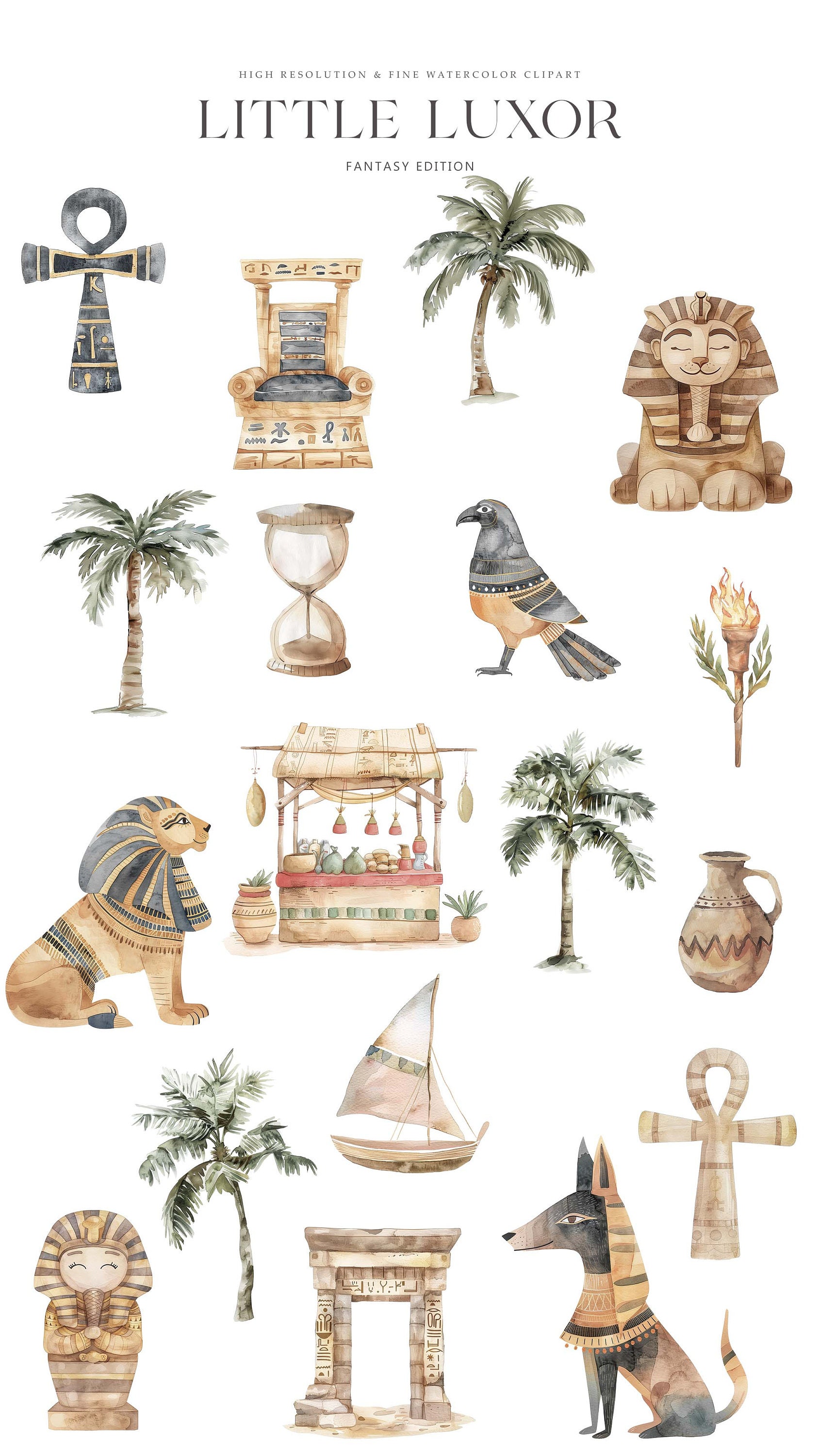 Cute Ancient Egypt Clipart - Watercolor Clipart - Luxor Clipart - Sweet ...