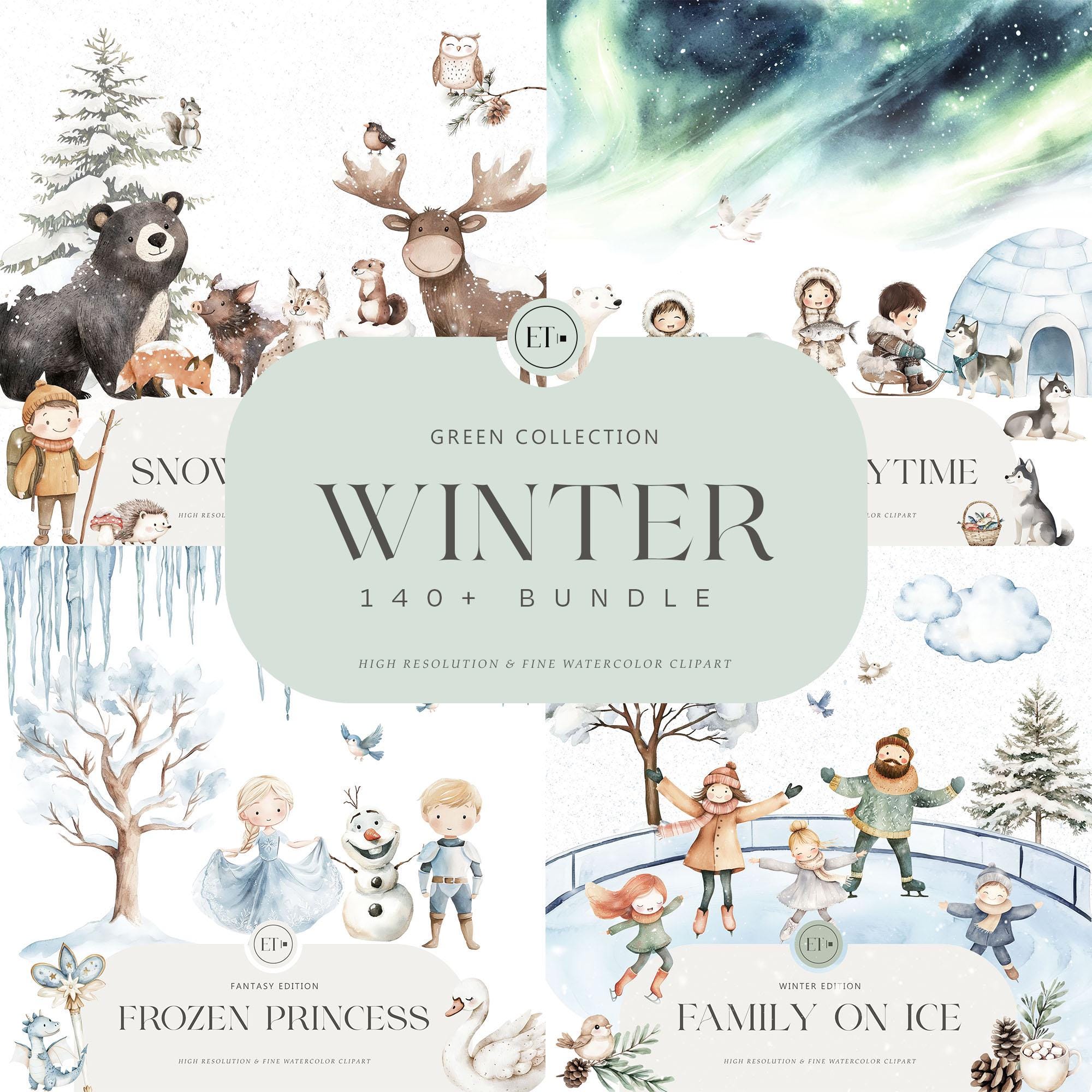 Cute Winter Clipart Bundle - Arctic Animals Clipart - Ice Skating - Inuit Clipart - Woodland Animals - Nursery - COMMERCIAL LICENSE INCLUDED