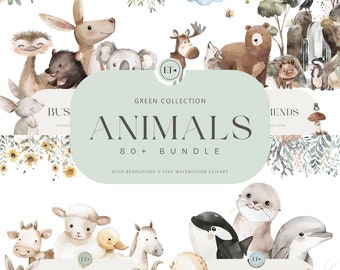 Cute Animals Clipart Bundle - Watercolor Clipart - Animal Nursery - Woodland Animal - Nursery Clipart - COMMERCIAL LICENSE INCLUDED