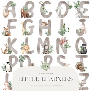 Schattige dieren alfabet - Engels en Duits alfabet - aquarel clipart - school beginner clipart - COMMERCILE LICENTIE INBEGREPEN